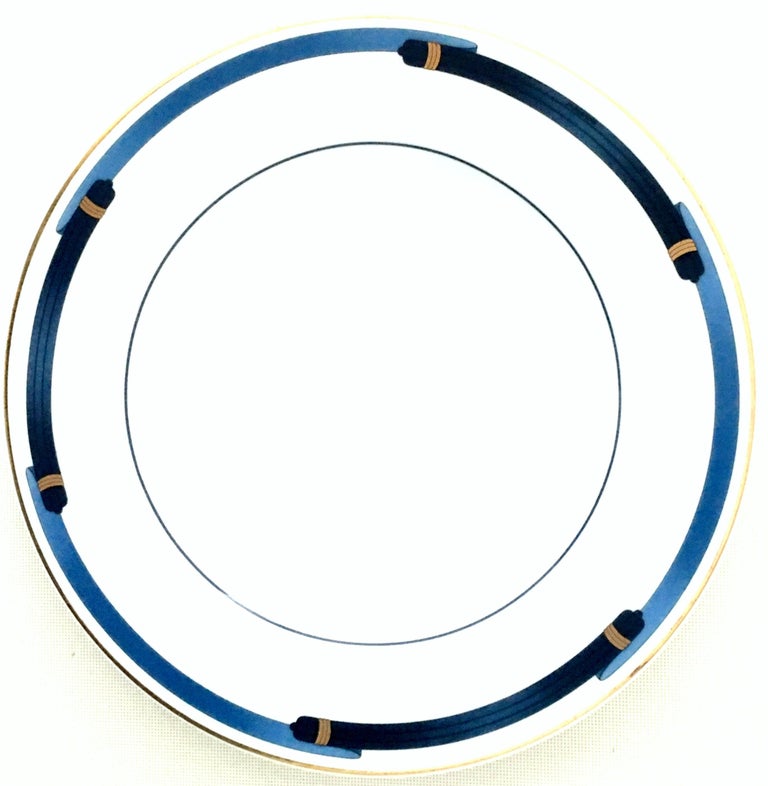 20th Century Limoge Dessert Plates "Iriana Bleu" by Christofle Paris