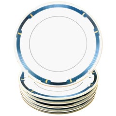 French Limoge Dinner Plates "Iriana Bleu" By Christofle Paris Set of 6