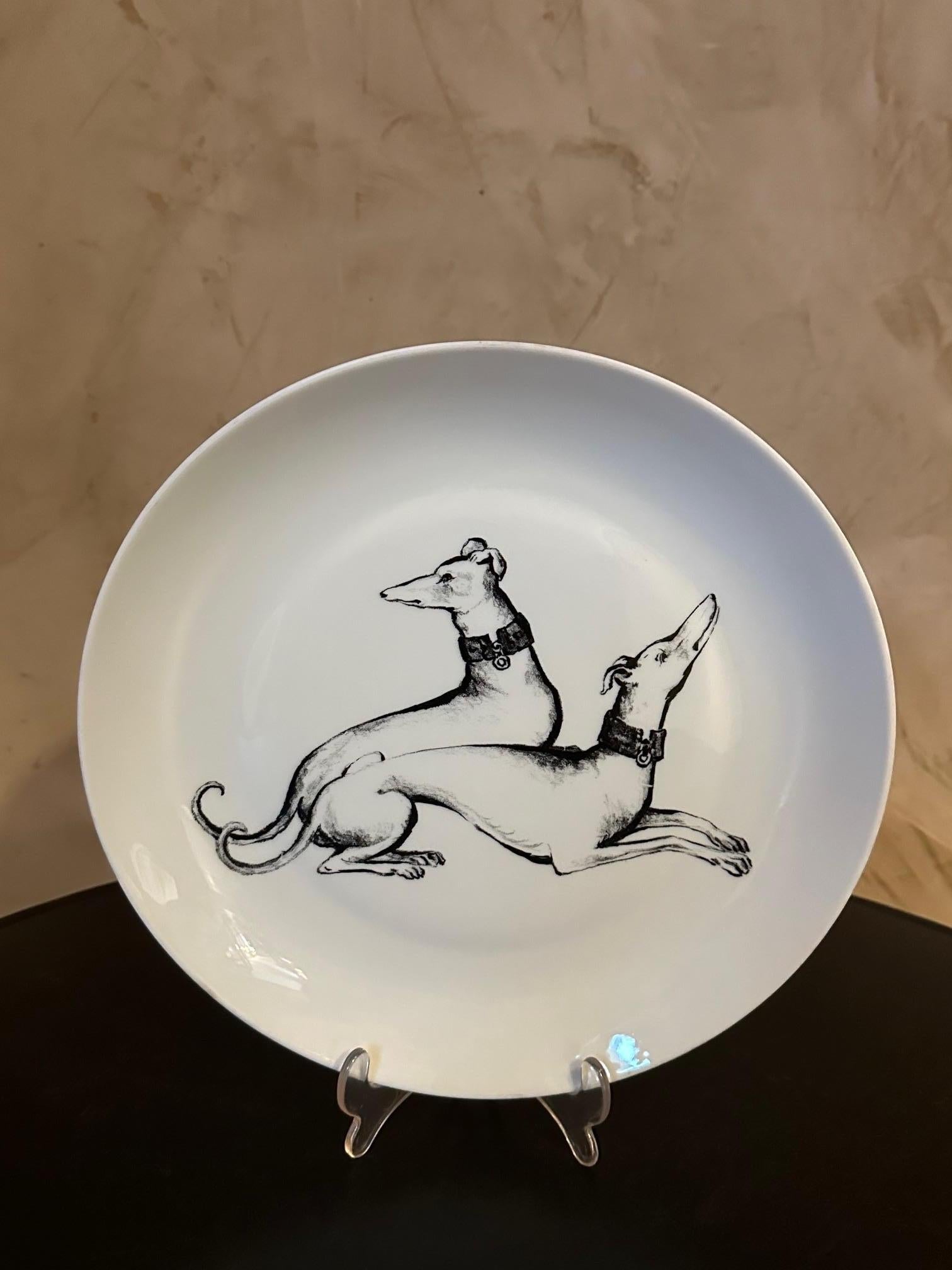 20th century French Limoges Porcelain Greyhound Large Plate, 1980s 5