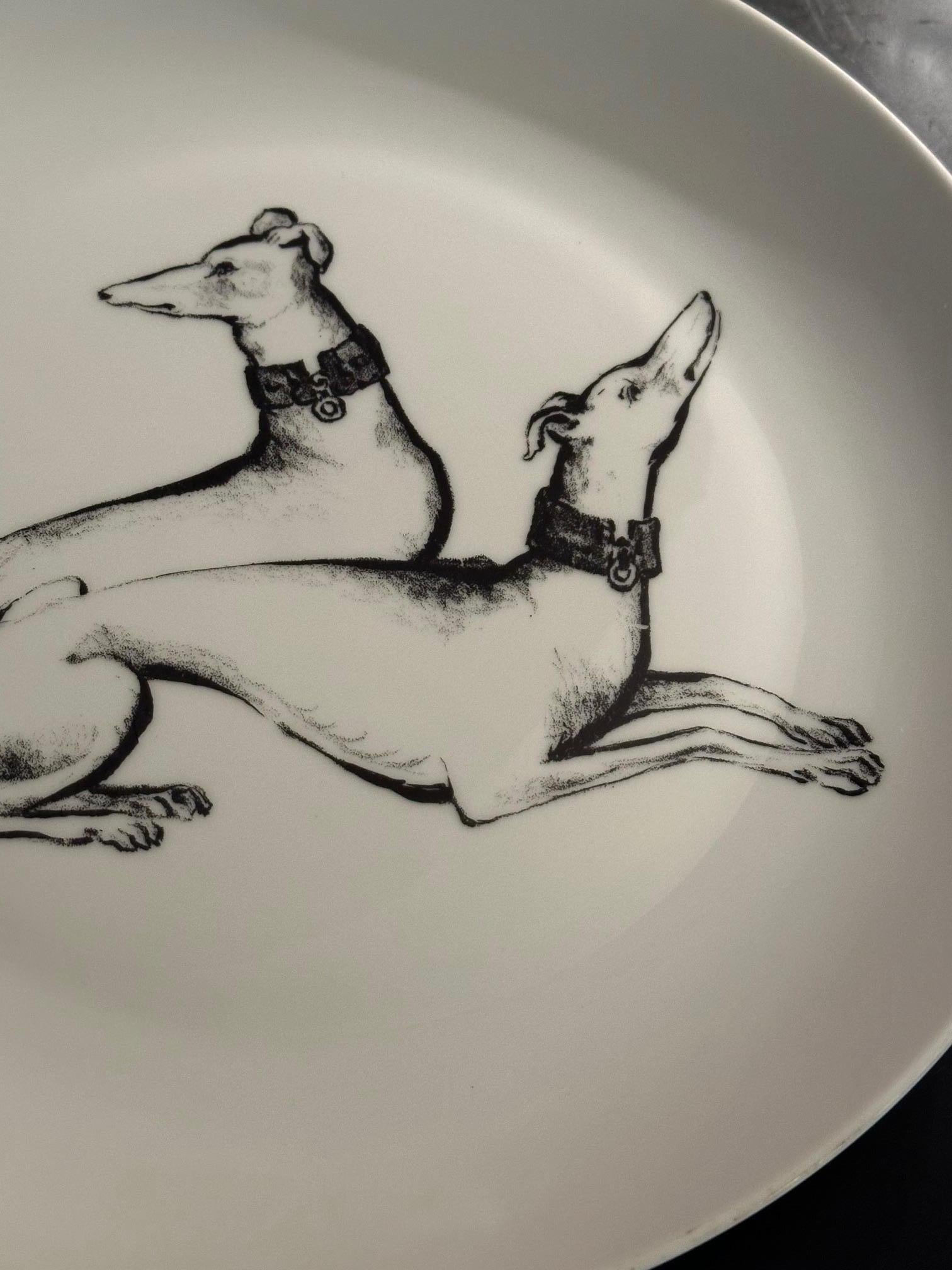 20th century French Limoges Porcelain Greyhound Large Plate, 1980s 2