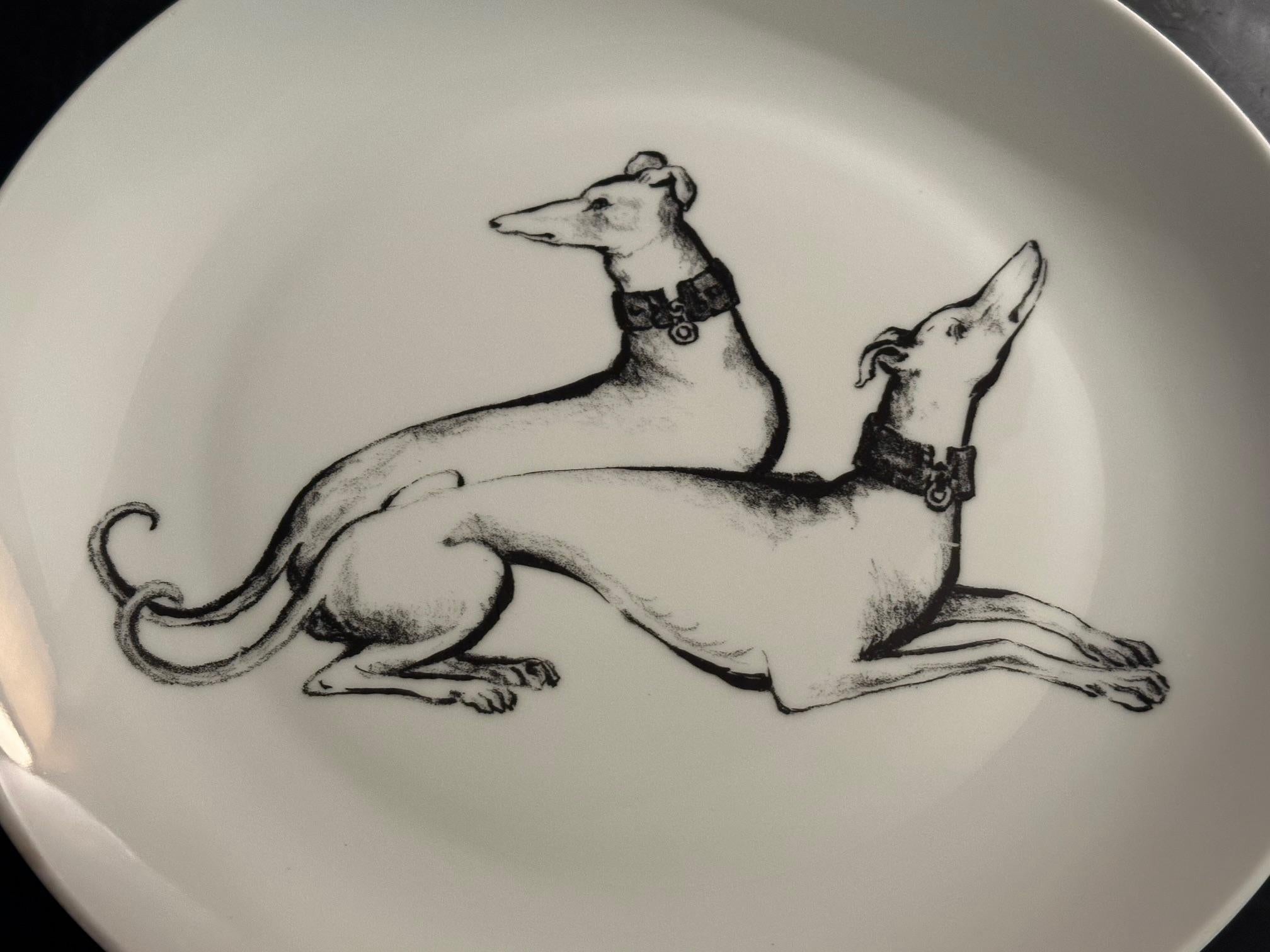 20th century French Limoges Porcelain Greyhound Large Plate, 1980s 3