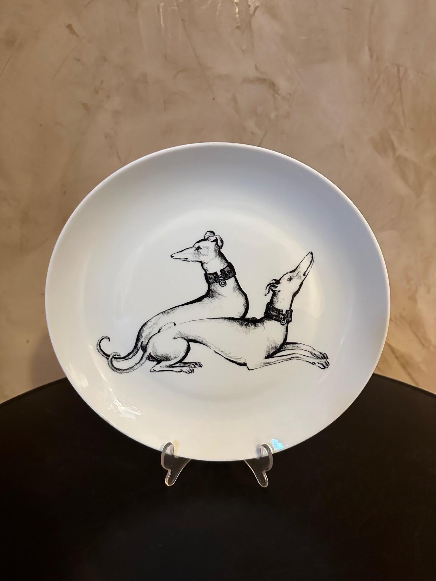 20th century French Limoges Porcelain Greyhound Large Plate, 1980s 4