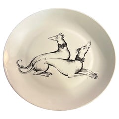 20th century French Limoges Porcelain Greyhound Large Plate, 1980s