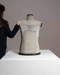 20th Century French Linen and Wood Dress Form Mannequin, Ivory Finish