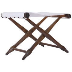 20th Century French Linen and Wood Folding Stool or Bench