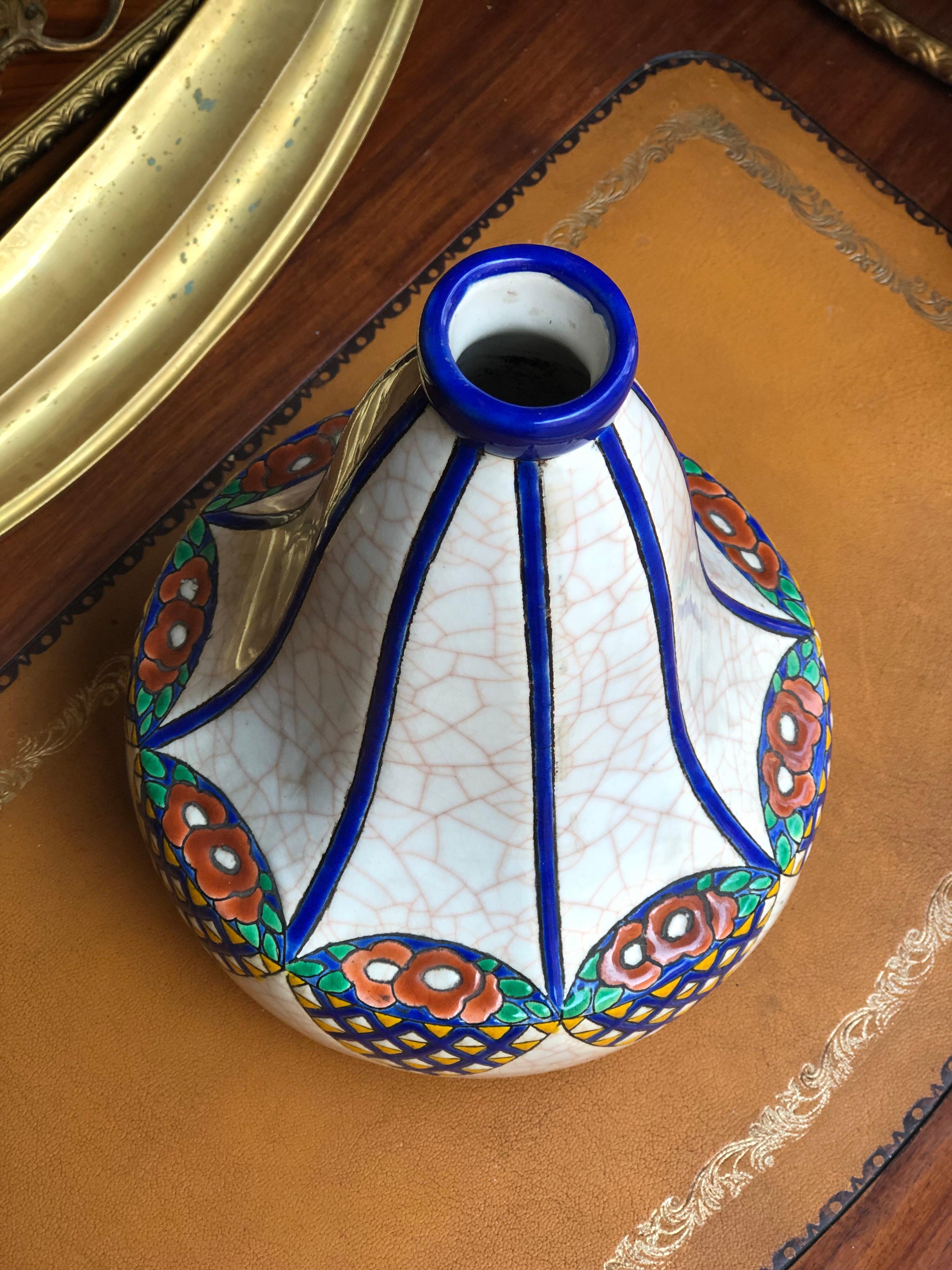 Enameled 20th Century French Longwy Art Deco Piriform Pottery Vase D 5053 For Sale