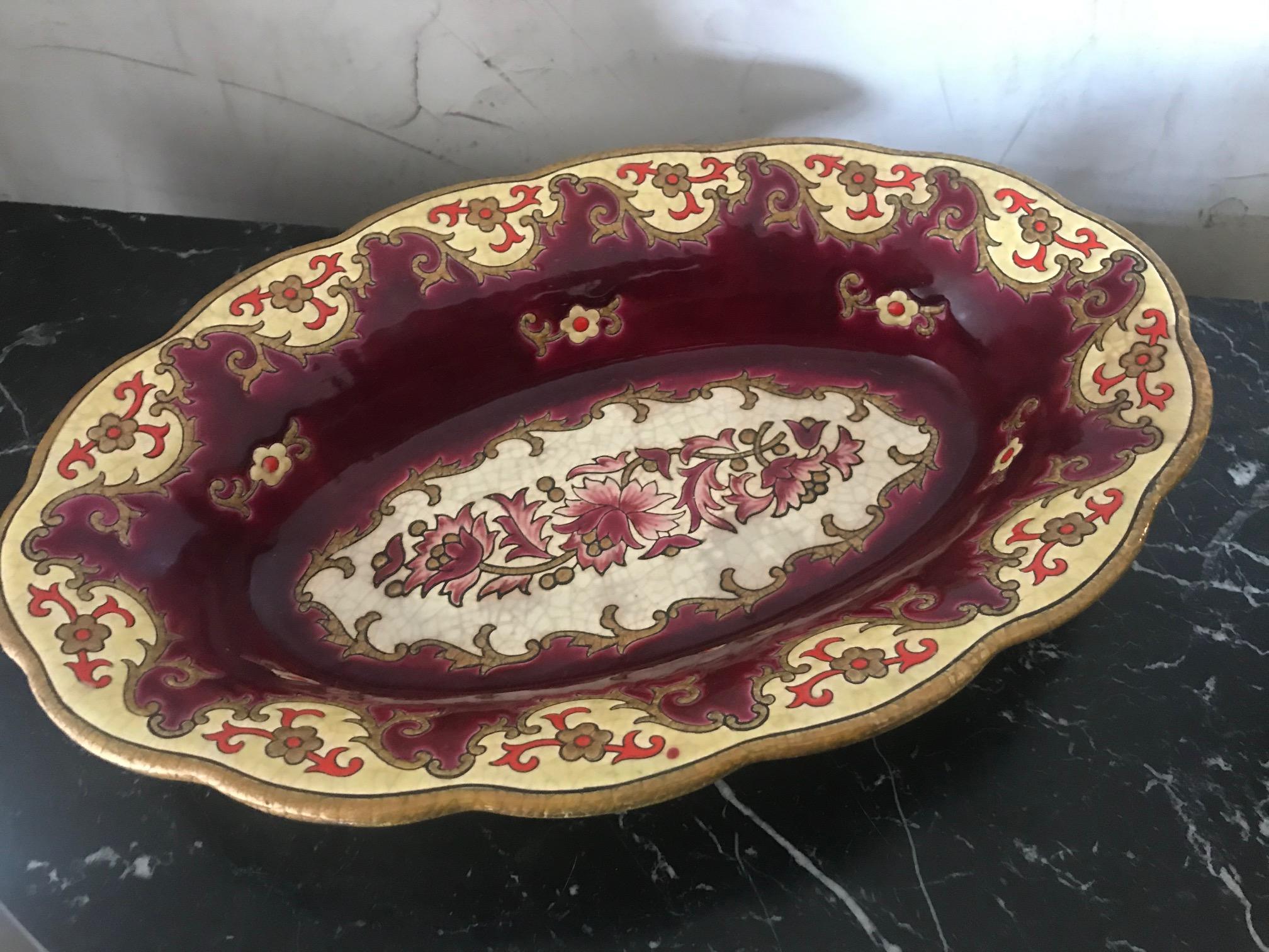20th Century French Longwy Faience and Gold Nets Plate, 1955 For Sale 3