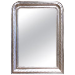 20th Century French Louis Philippe Silver Leaf Mirror with Engraved Stripe Decor