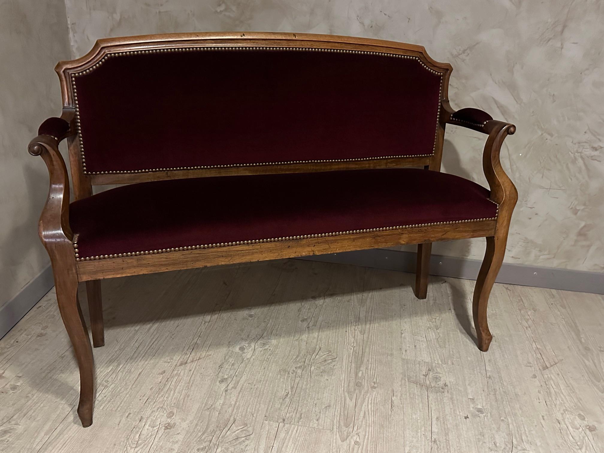 20th century French Louis Philippe Velvet Bench, 1950s For Sale 6