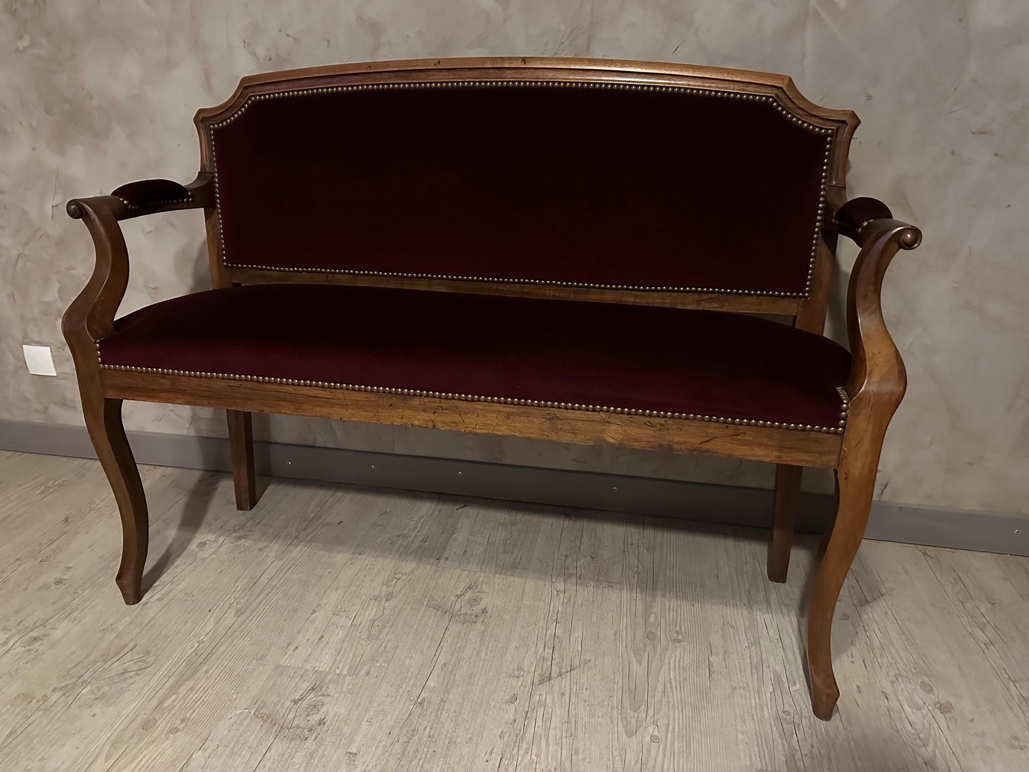 Mid-20th Century 20th century French Louis Philippe Velvet Bench, 1950s For Sale