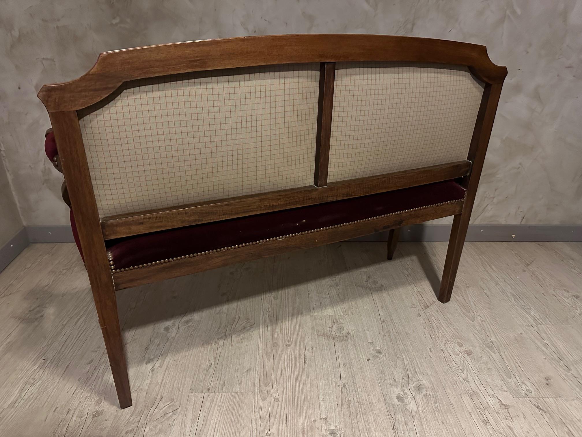 20th century French Louis Philippe Velvet Bench, 1950s For Sale 2