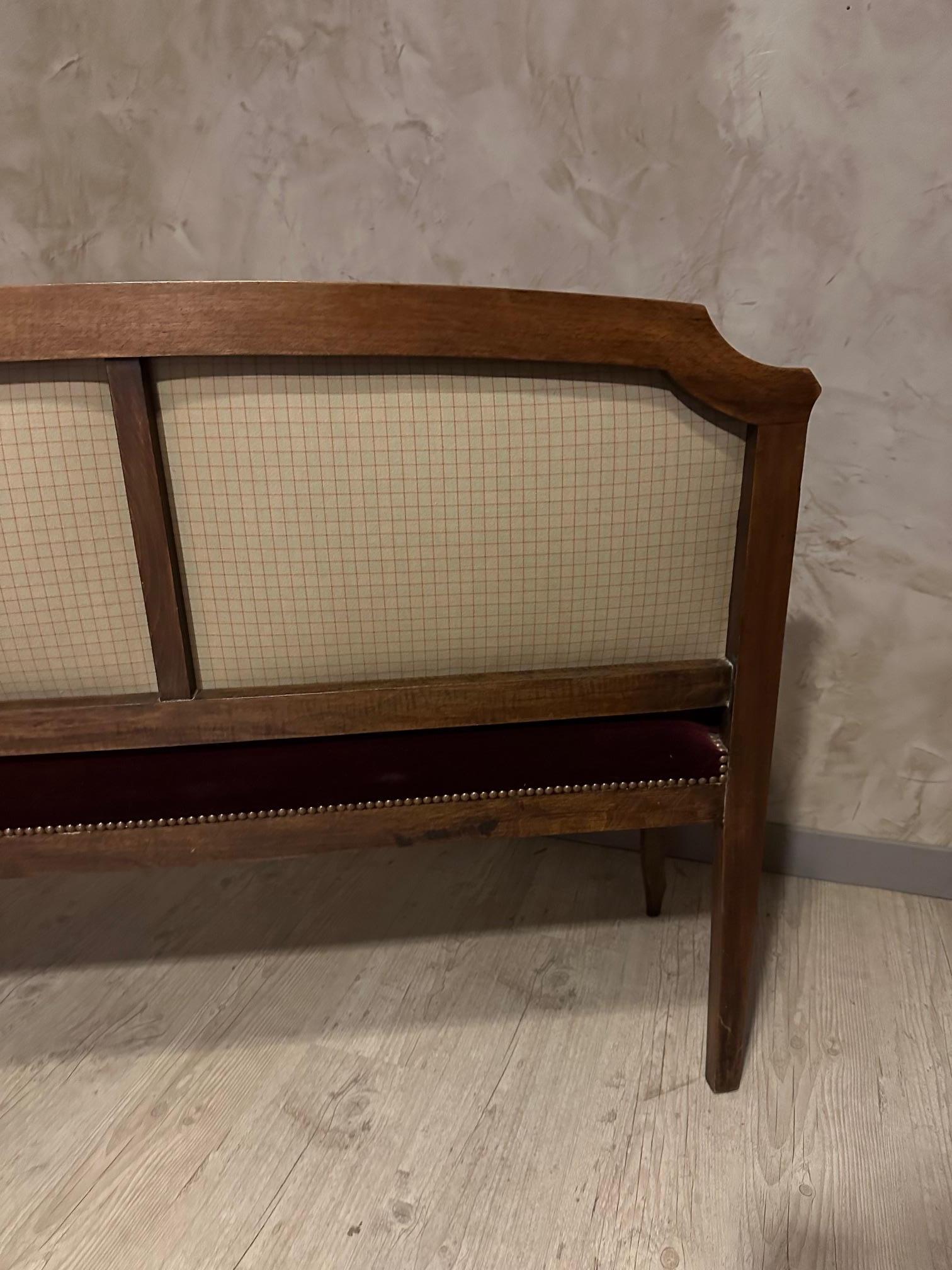 20th century French Louis Philippe Velvet Bench, 1950s For Sale 4