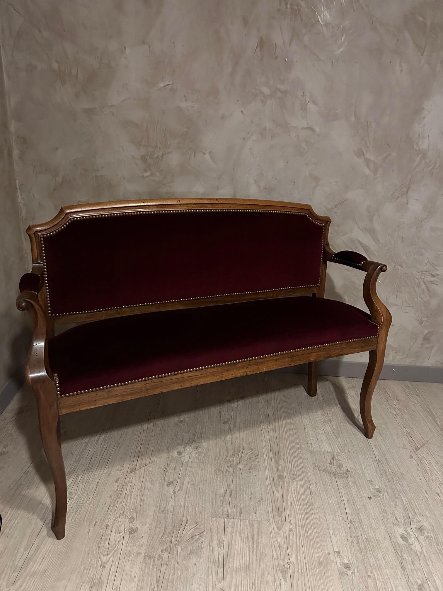 20th century French Louis Philippe Velvet Bench, 1950s For Sale 5