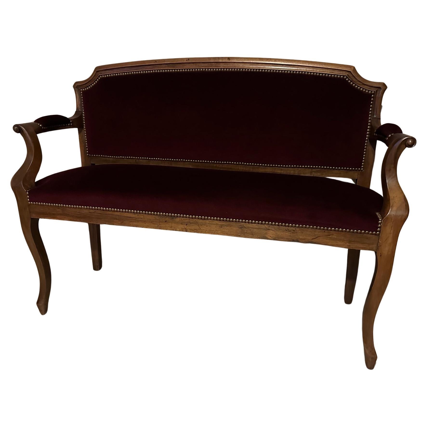 20th century French Louis Philippe Velvet Bench, 1950s For Sale