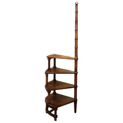 20th Century French Louis XIII Carved Walnut Library Spiral Step Ladder