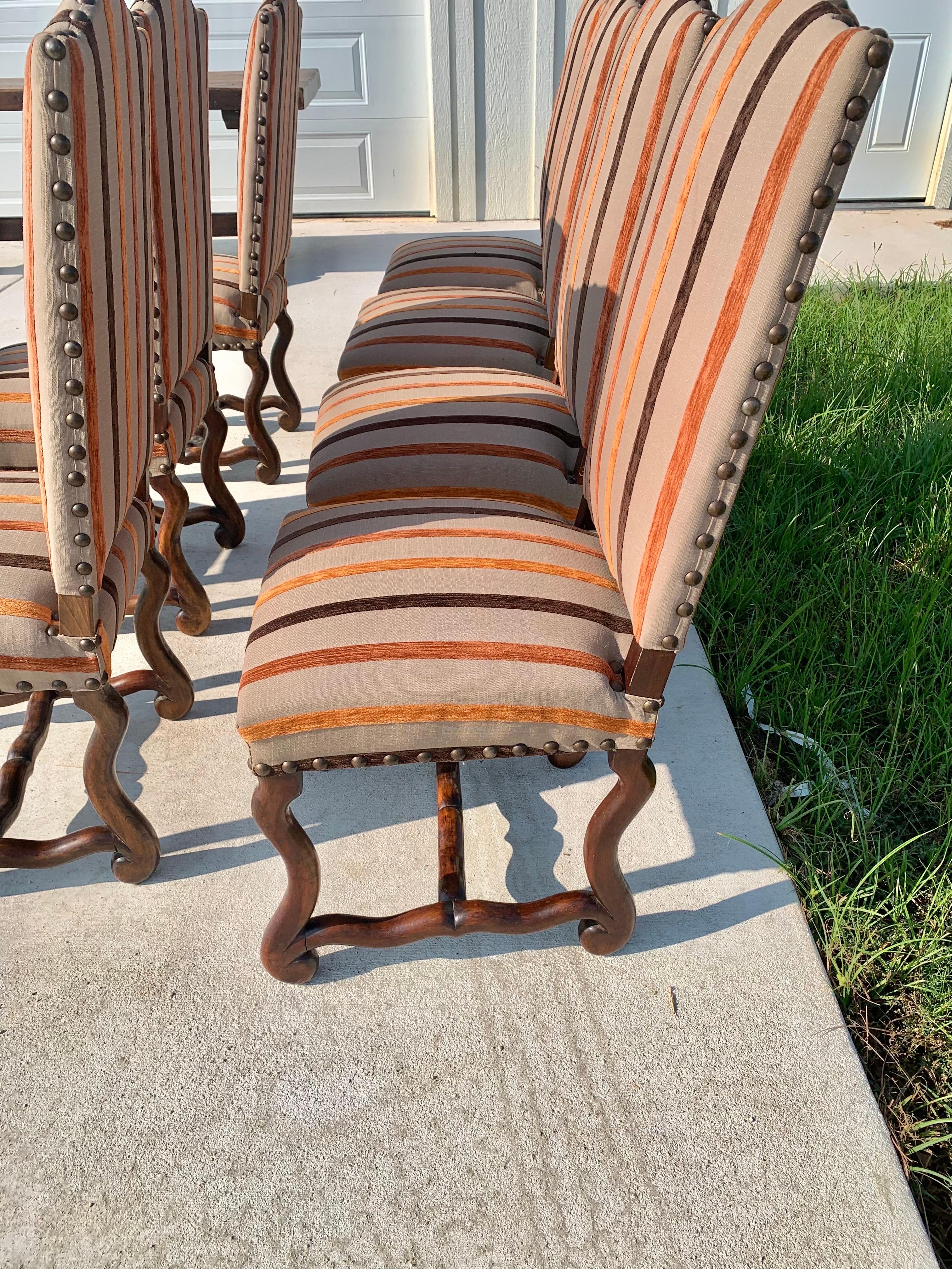 Fait main Chaises de salle à manger françaises du 20ème siècle de style Louis XIII sculptées en os de mouton - lot de 8 en vente