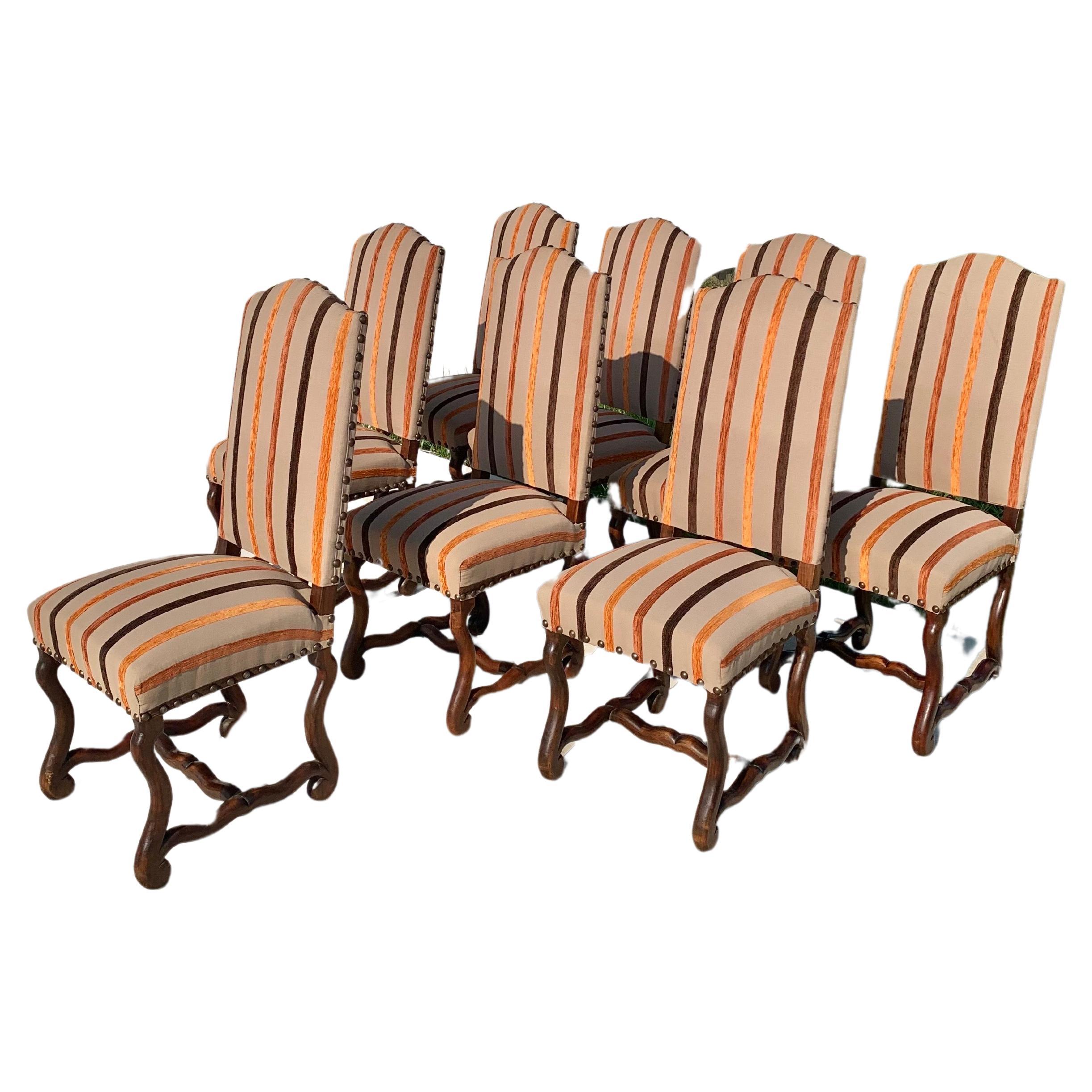 20th Century French Louis XIII Style Carved Sheep Bone Dining Chairs - Set of 8