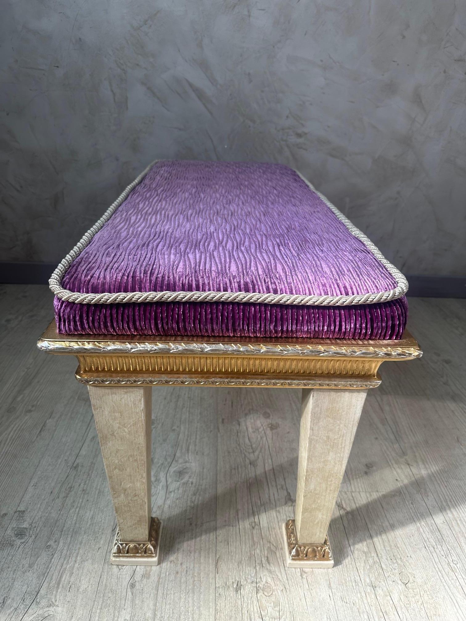 Banc français du 20e siècle de style Louis XIV en résine et velours, années 1980 en vente 1