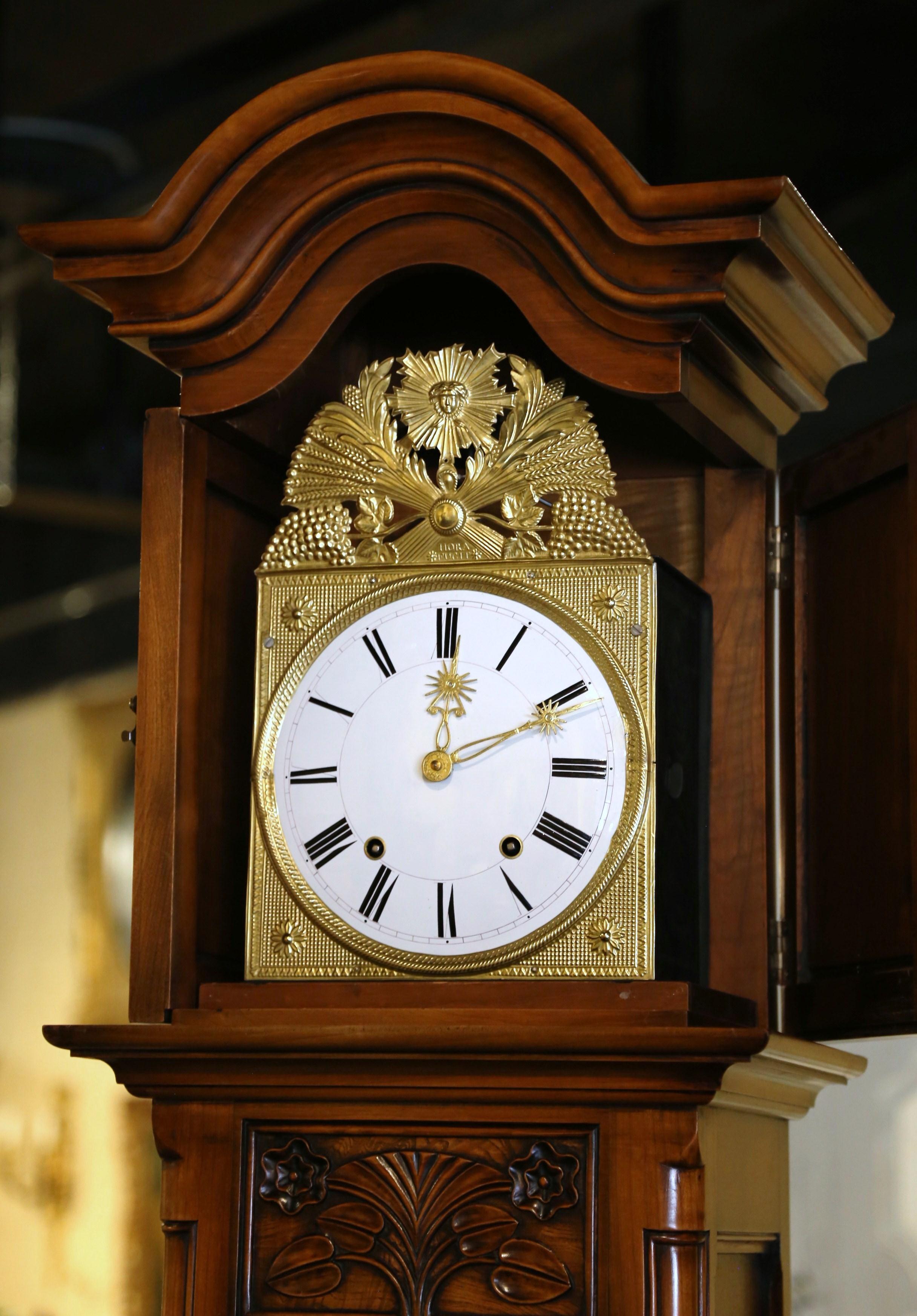 20th Century French Louis XV Carved Burl Wood Grandfather Clock from Lyon Region For Sale 4