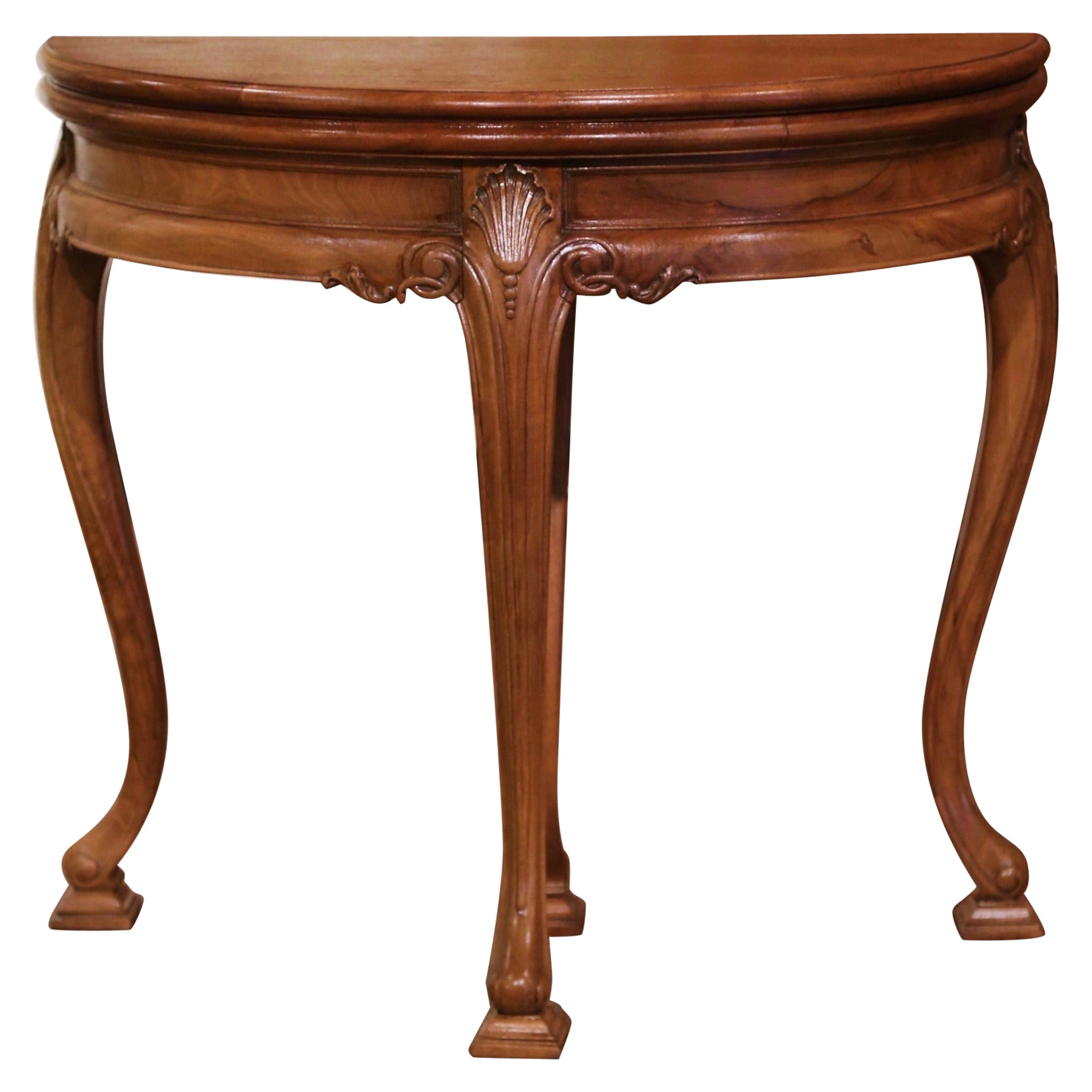 Console Demi-Lune en chne sculpt Louis XV du 20me sicle avec plateau rabattable