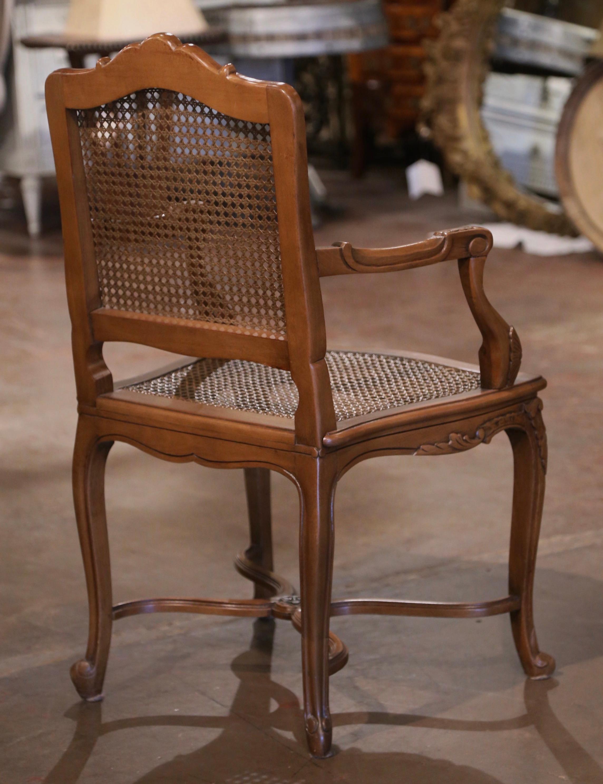 20th Century French Louis XV Carved Walnut and Cane Desk Armchair For Sale 7