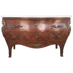 französische Louis-XV-Bombenkommode mit Marmorplatte und zwei Schubladen aus dem 20