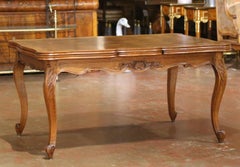 20th Century French Louis XV Oak Parquetry Refectory Dining Table with Leaves