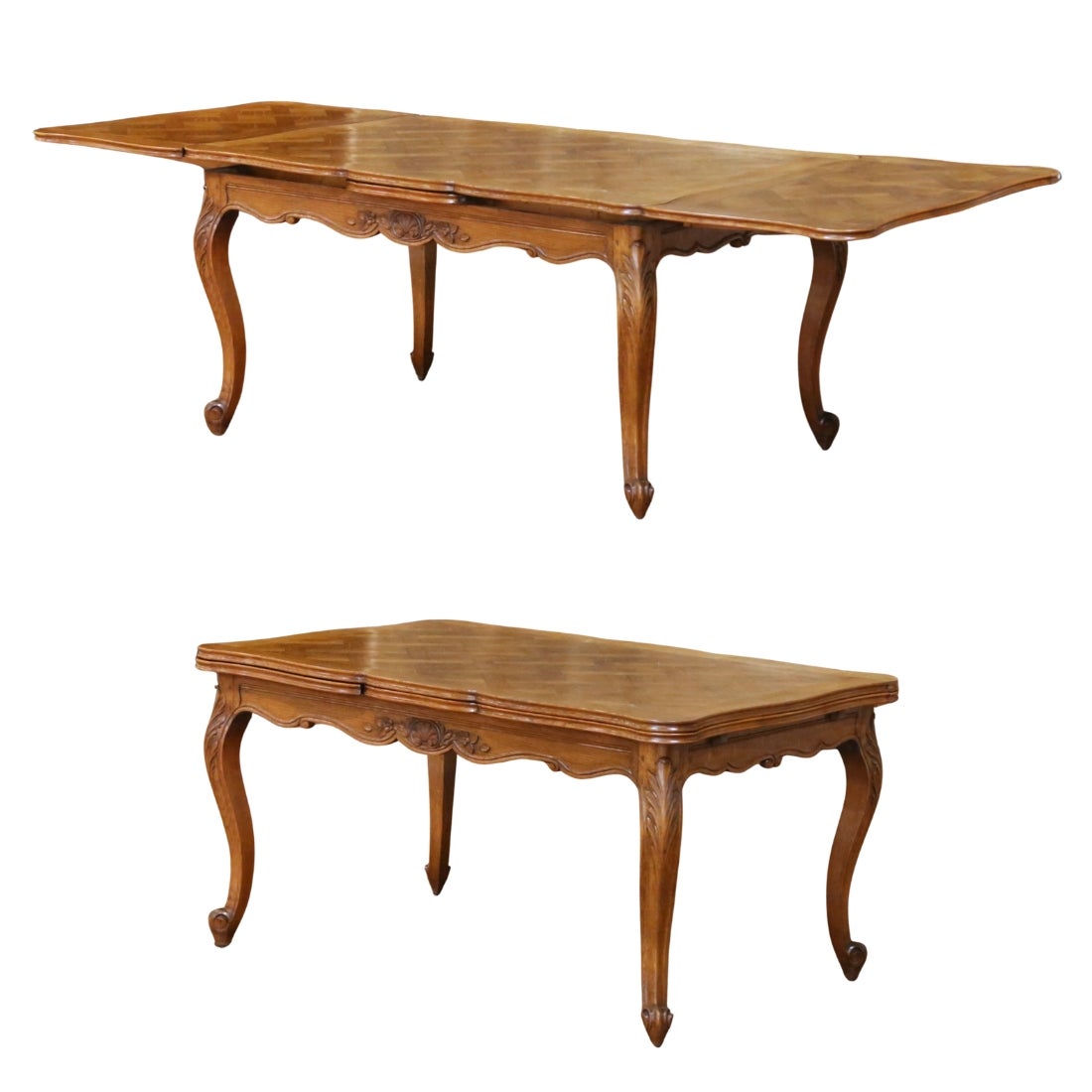 20th Century French Louis XV Oak Parquetry Refectory Dining Table with Leaves