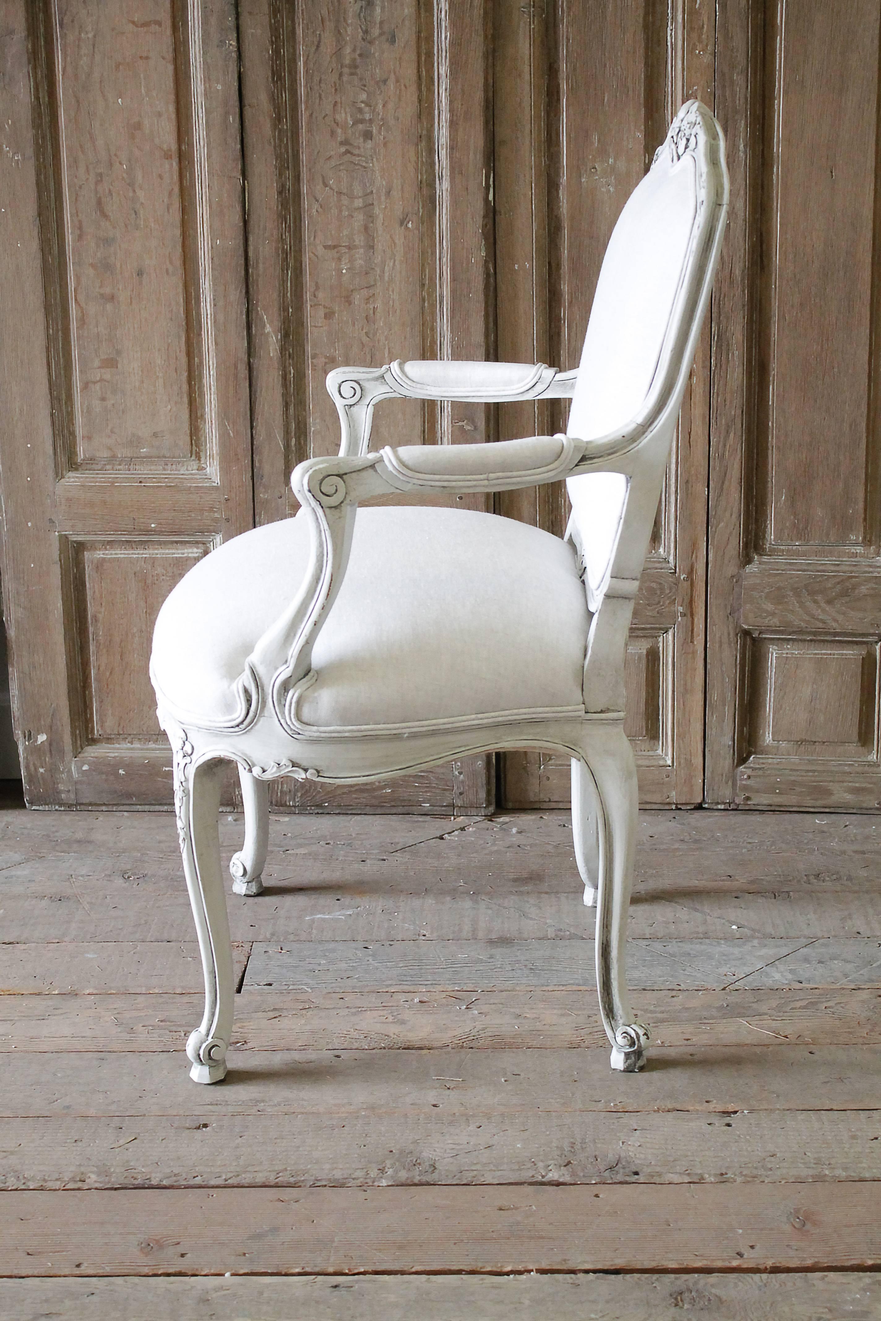 20th Century French Louis XV Style Armchair Upholstered in Belgian Linen 2