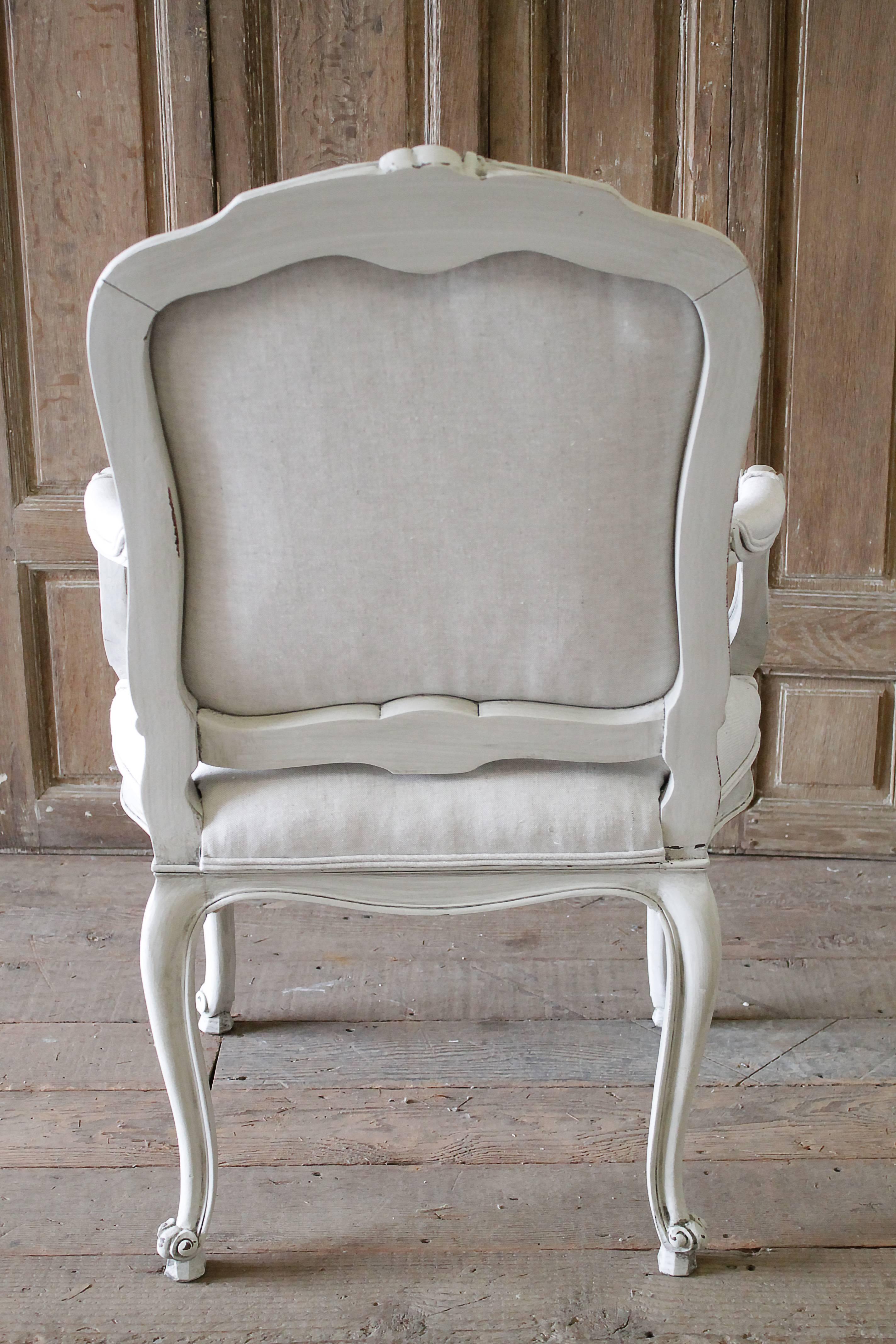 20th Century French Louis XV Style Armchair Upholstered in Belgian Linen 3