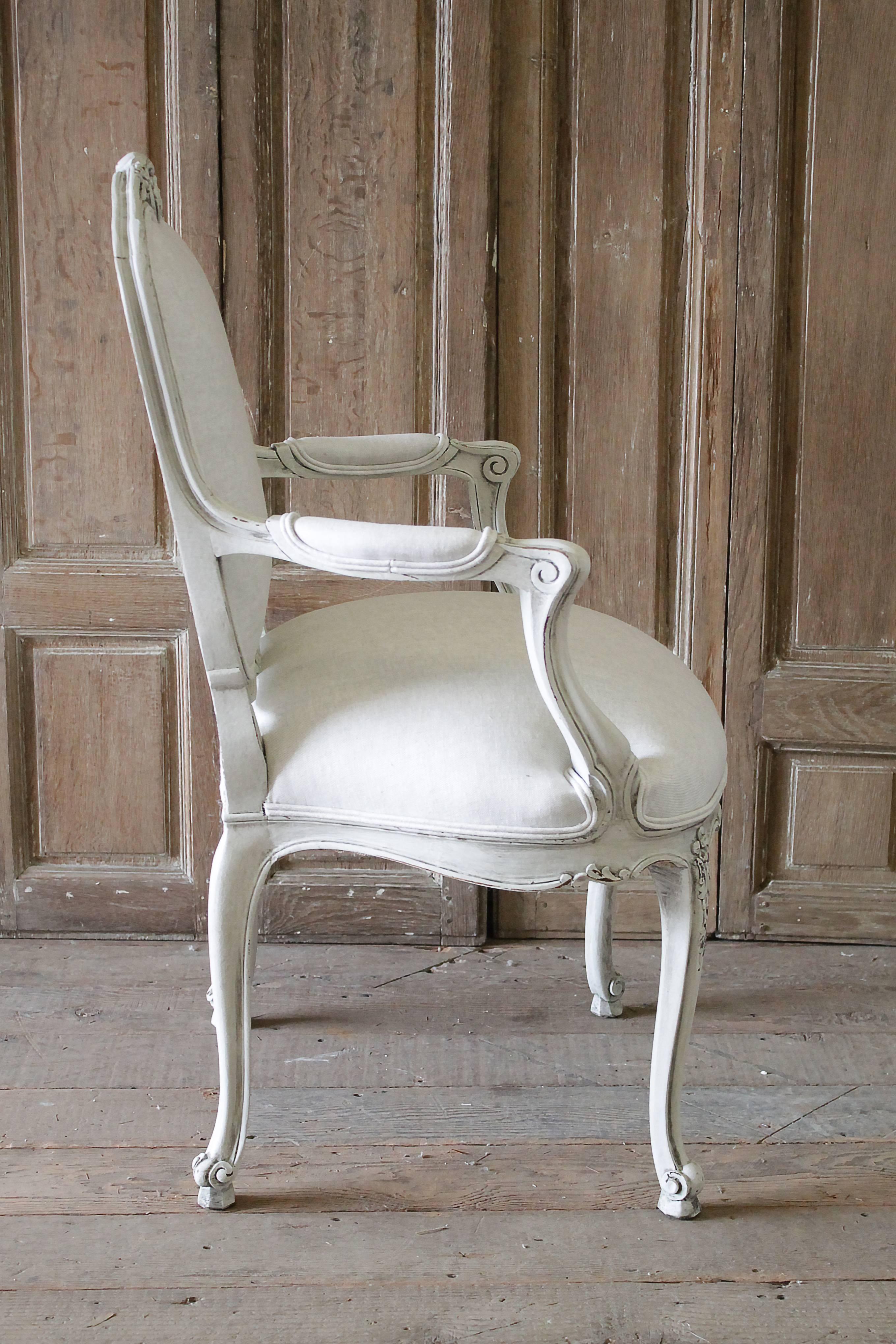 20th Century French Louis XV Style Armchair Upholstered in Belgian Linen 4