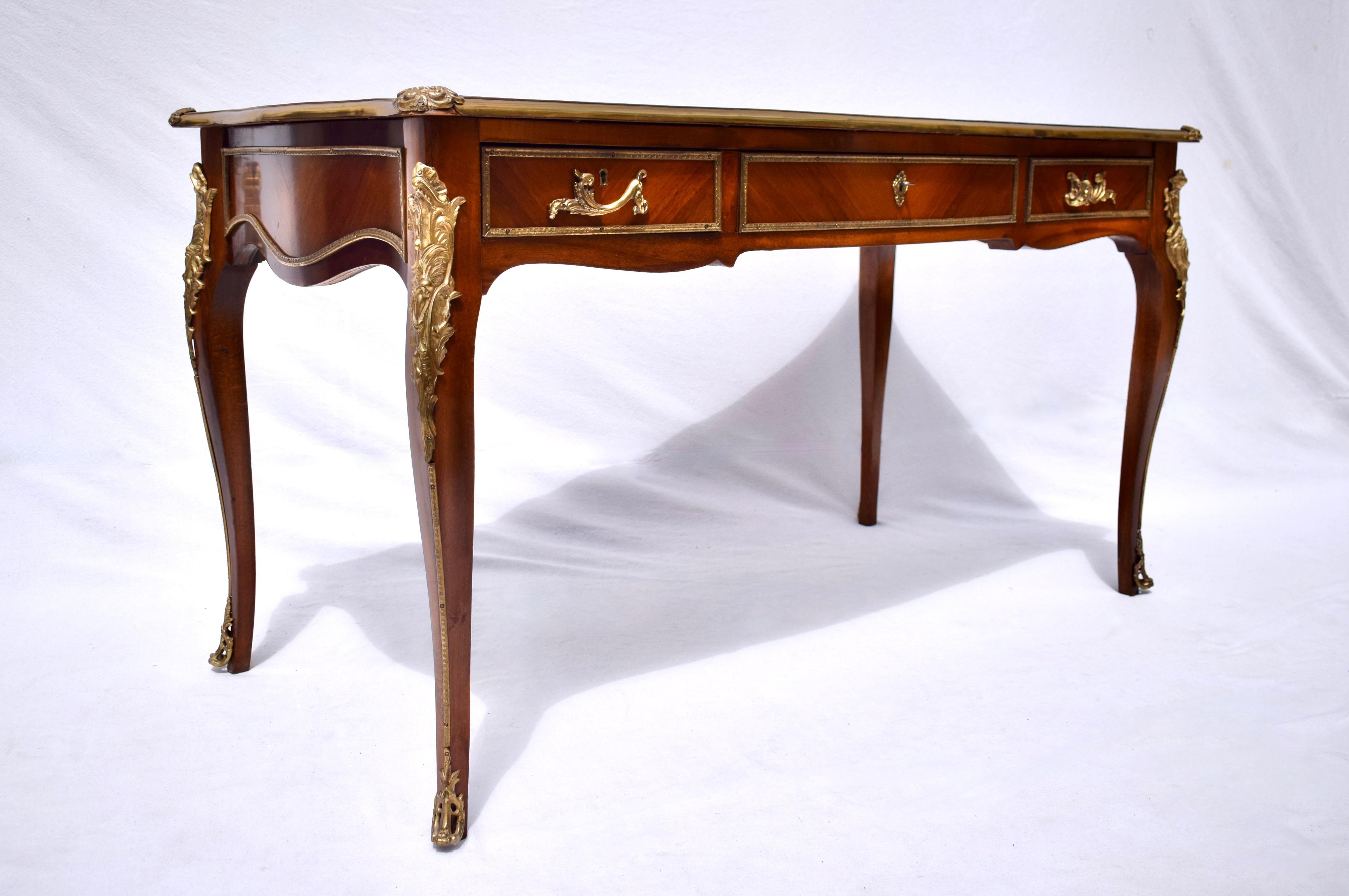 Brass 20th Century French Louis XV Style Bureau Plat For Sale