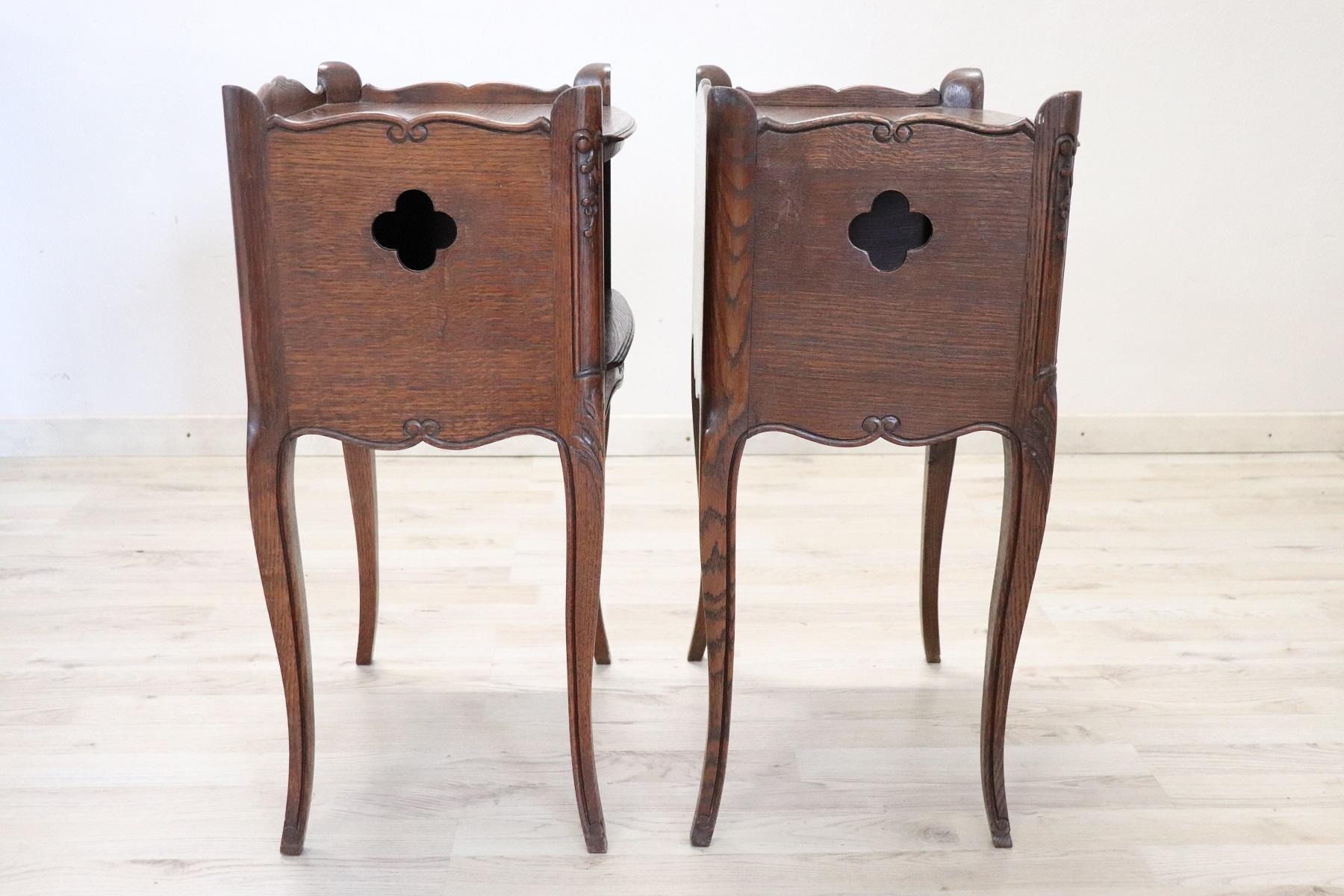 Hand-Carved 20th Century French Louis XV Style Carved Oak Pair of Nightstands