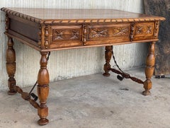 20th Century French Louis XV Style Carved Walnut Desk with Three Drawers