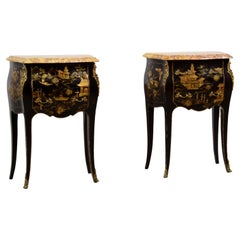 20. Jahrhundert, Französisch Louis XV Stil Chinoiserie Lackiertes Holz Nachttisch 