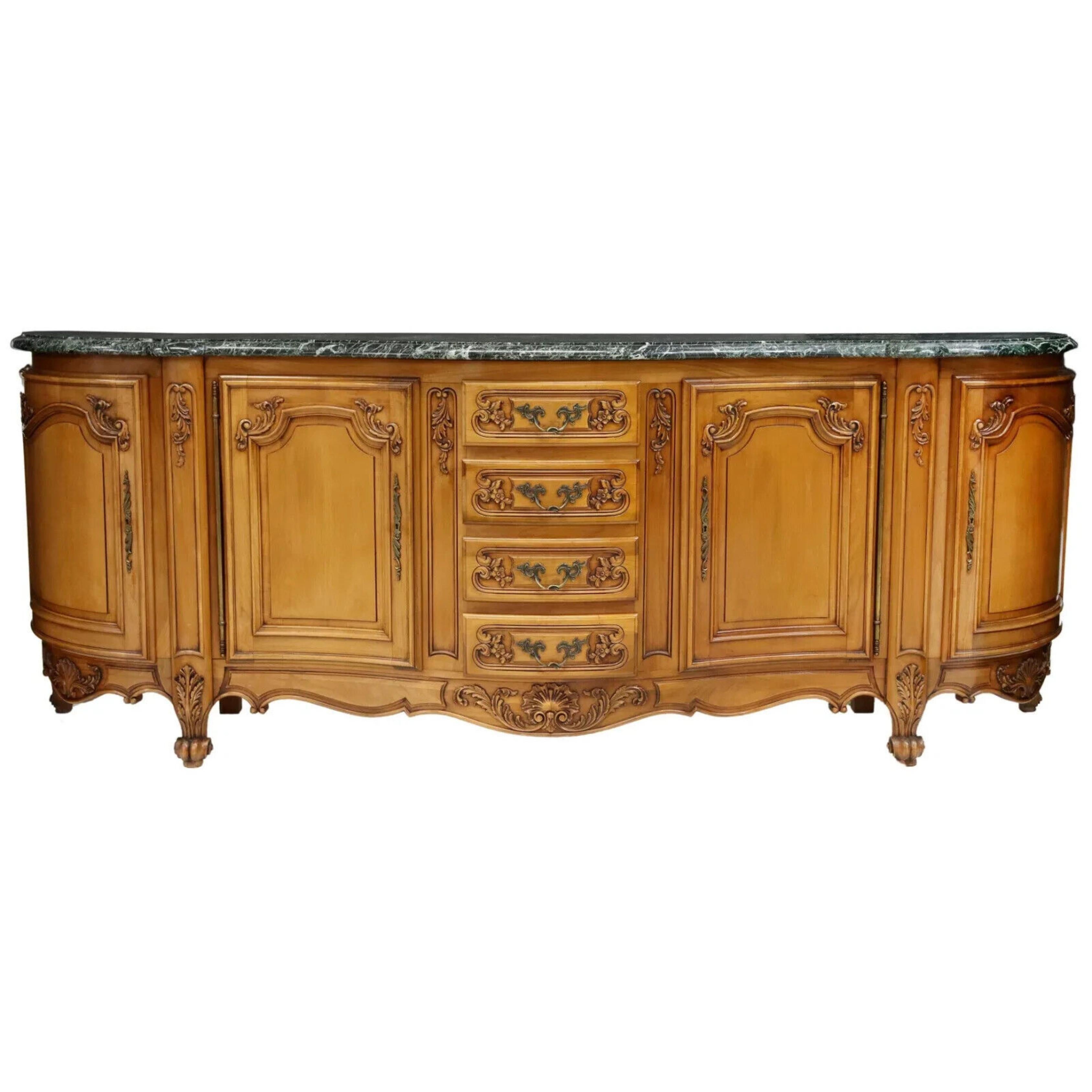 Gorgeous Sideboard, French Louis XV Style, Fruitwood, Marble Top,Shell, Foliate, 111.5 length, 20th C.. 1900's!

French Louis XV style fruitwood sideboard, 20th c., having shaped marble top, over conforming molded case, accented with carved shell