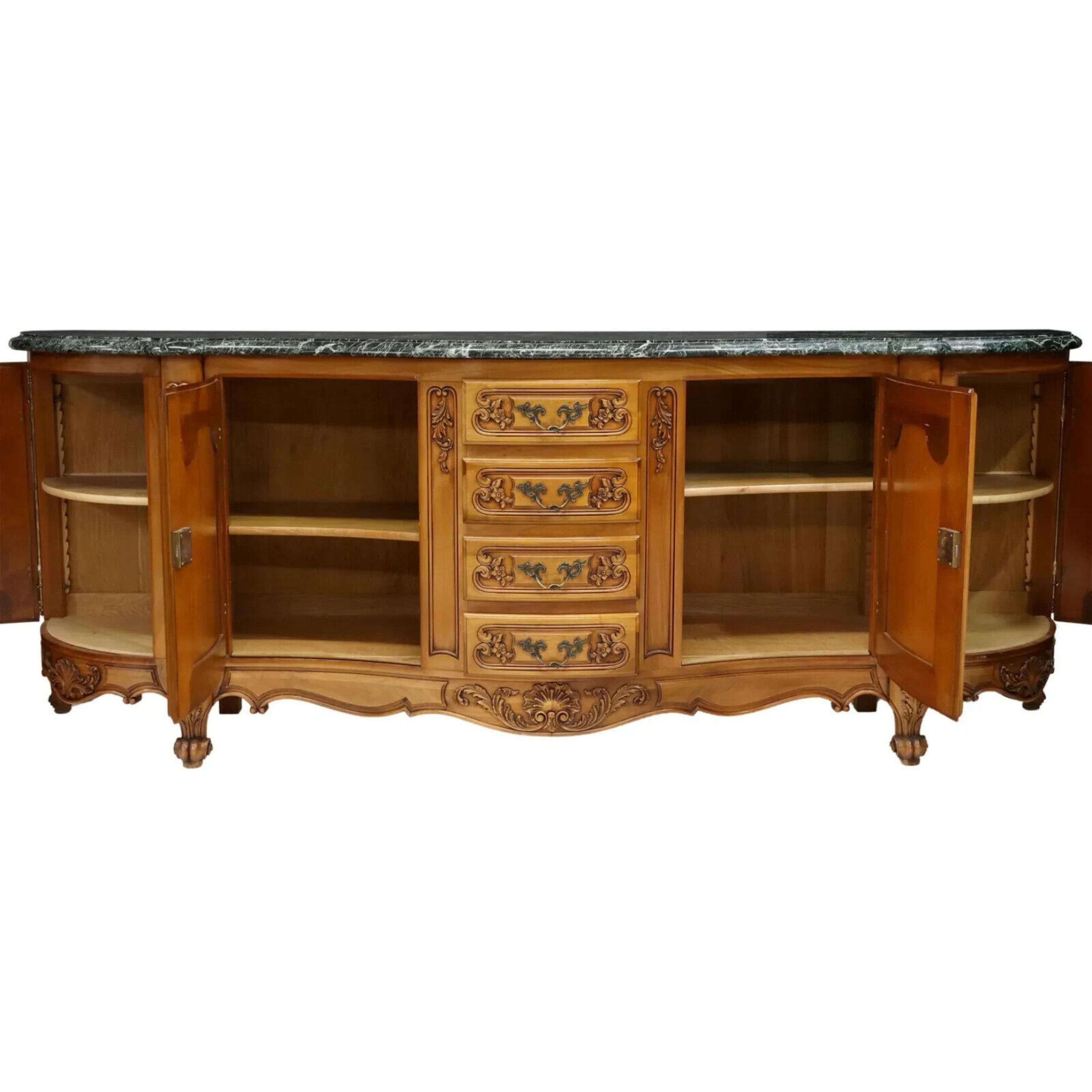 20th Century French Louis XV Style, Fruitwood, Marble Top, Shell Sideboard In Good Condition In Austin, TX