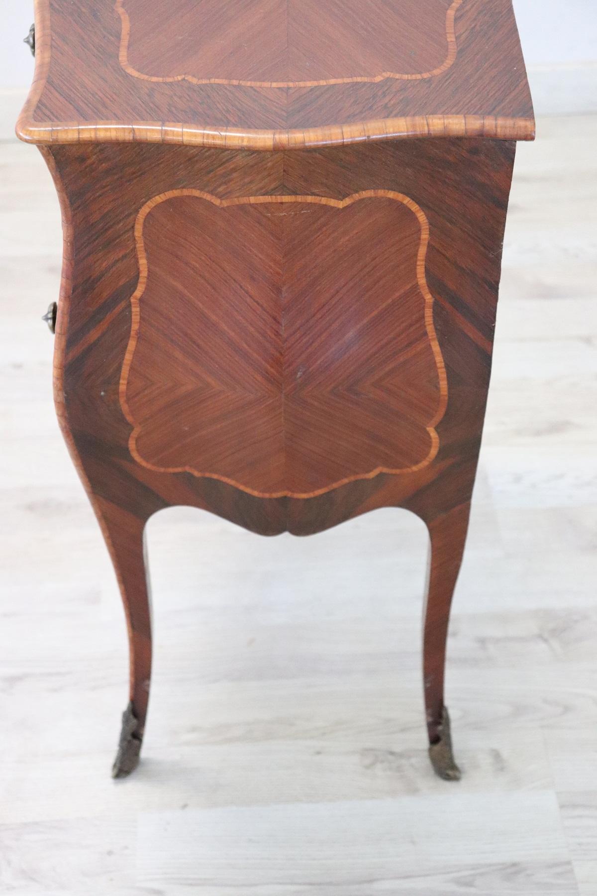 20th Century French Louis XV Style Inlaid Rosewood Side Table or Nightstand 3