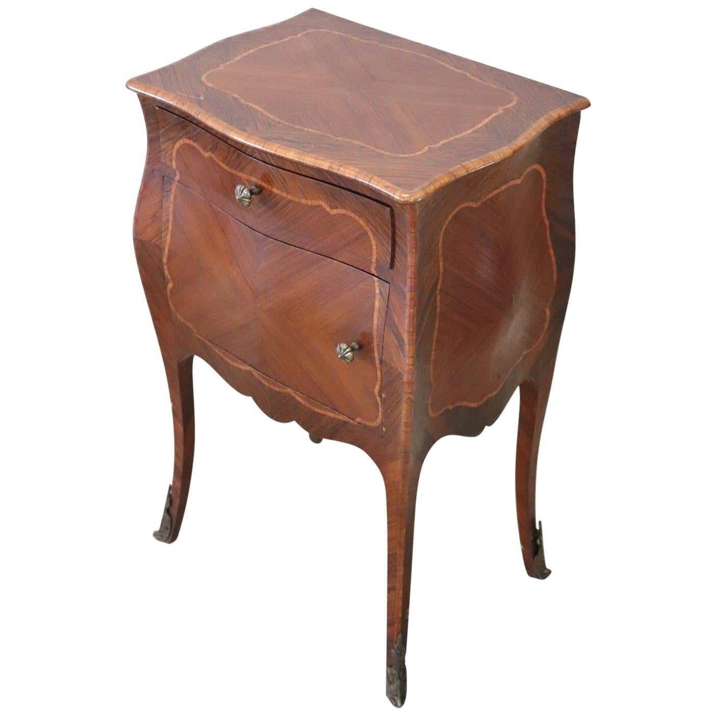 20th Century French Louis XV Style Inlaid Rosewood Side Table or Nightstand