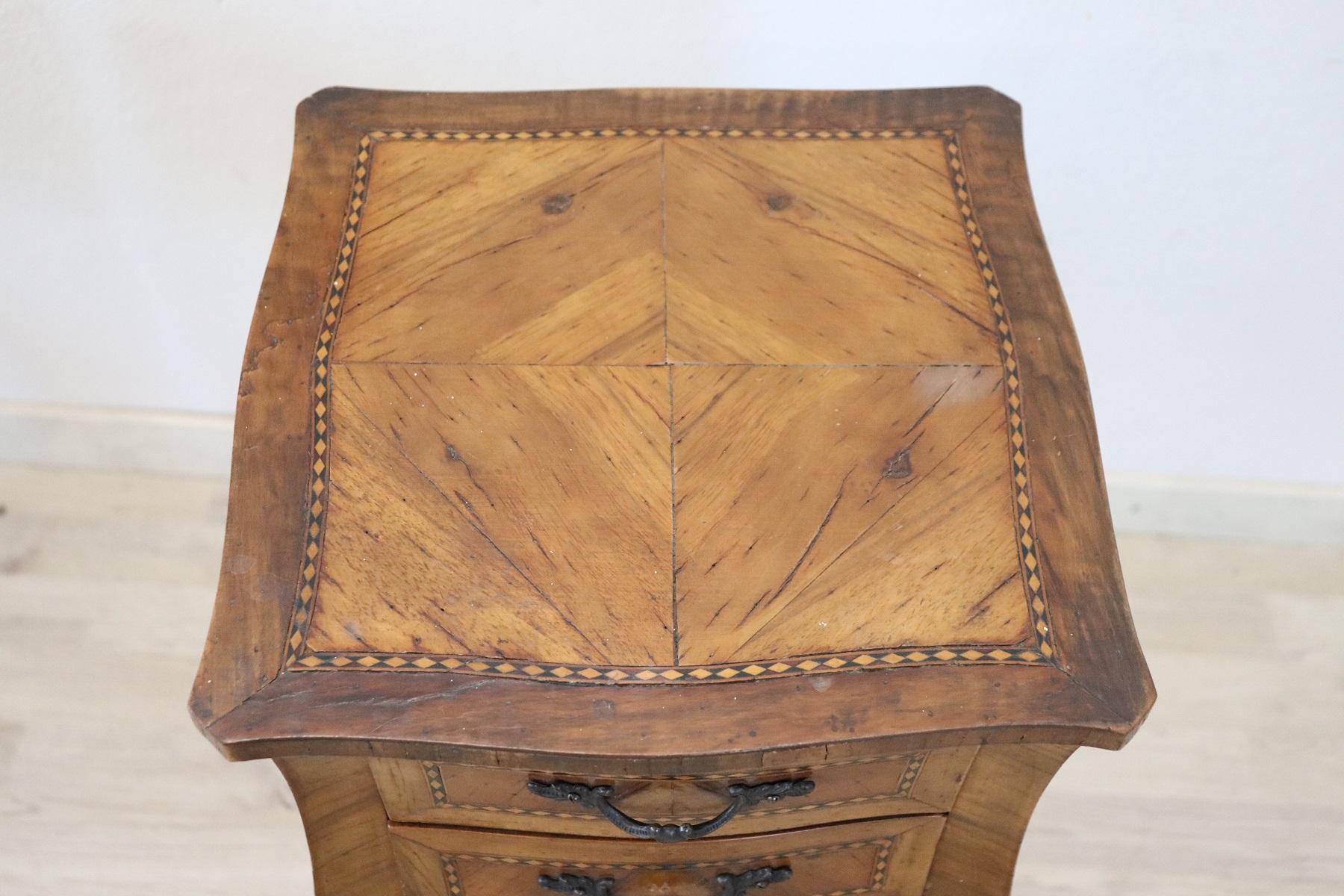 Inlay 20th Century French Louis XV Style Inlaid Walnut Side Table or Nightstand