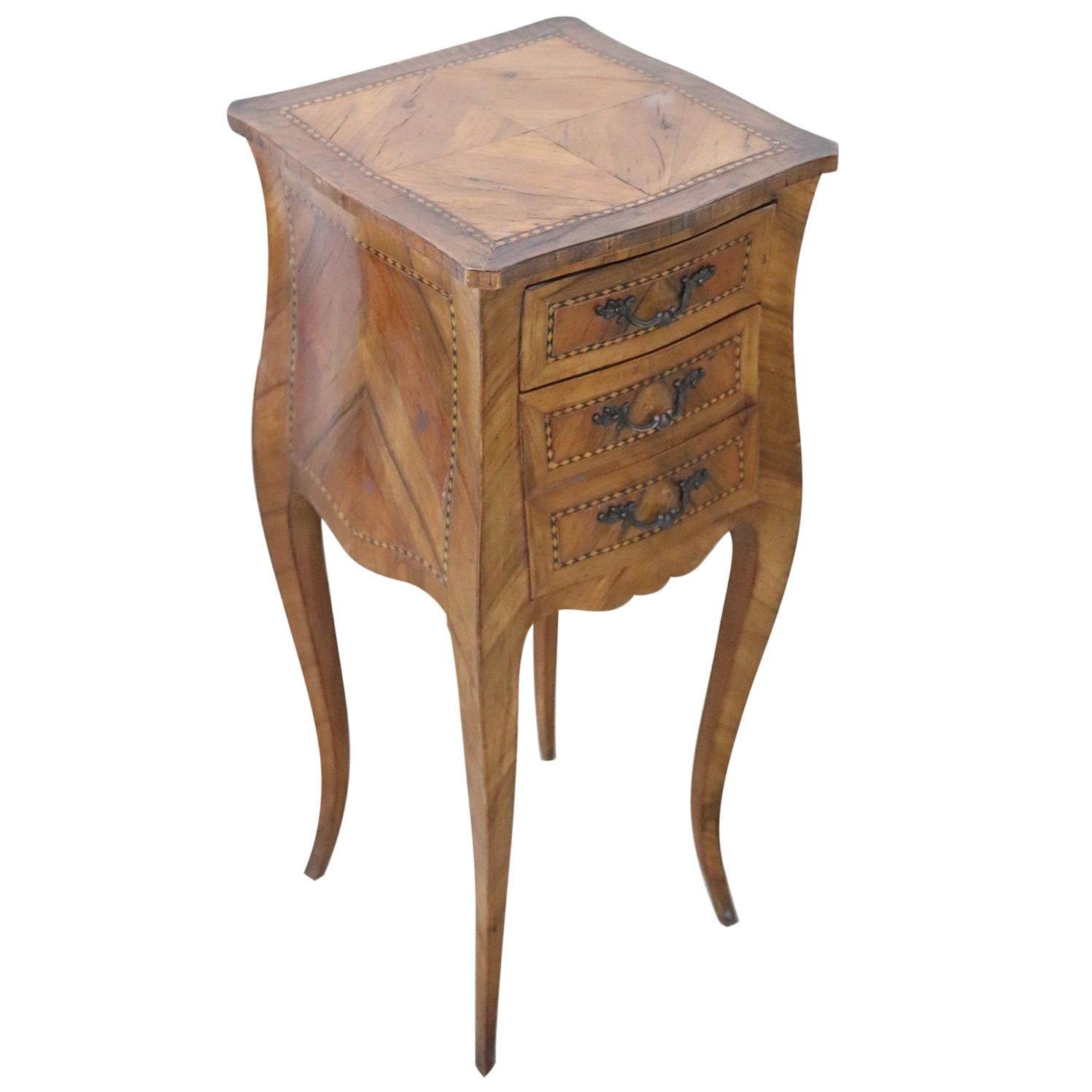20th Century French Louis XV Style Inlaid Walnut Side Table or Nightstand