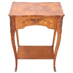 20th Century French Louis XV Style Inlaid Wood and Golden Bronzes Side Table