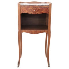 20th Century French Louis XV Style Inlaid Wood Side Tables with Marble Top