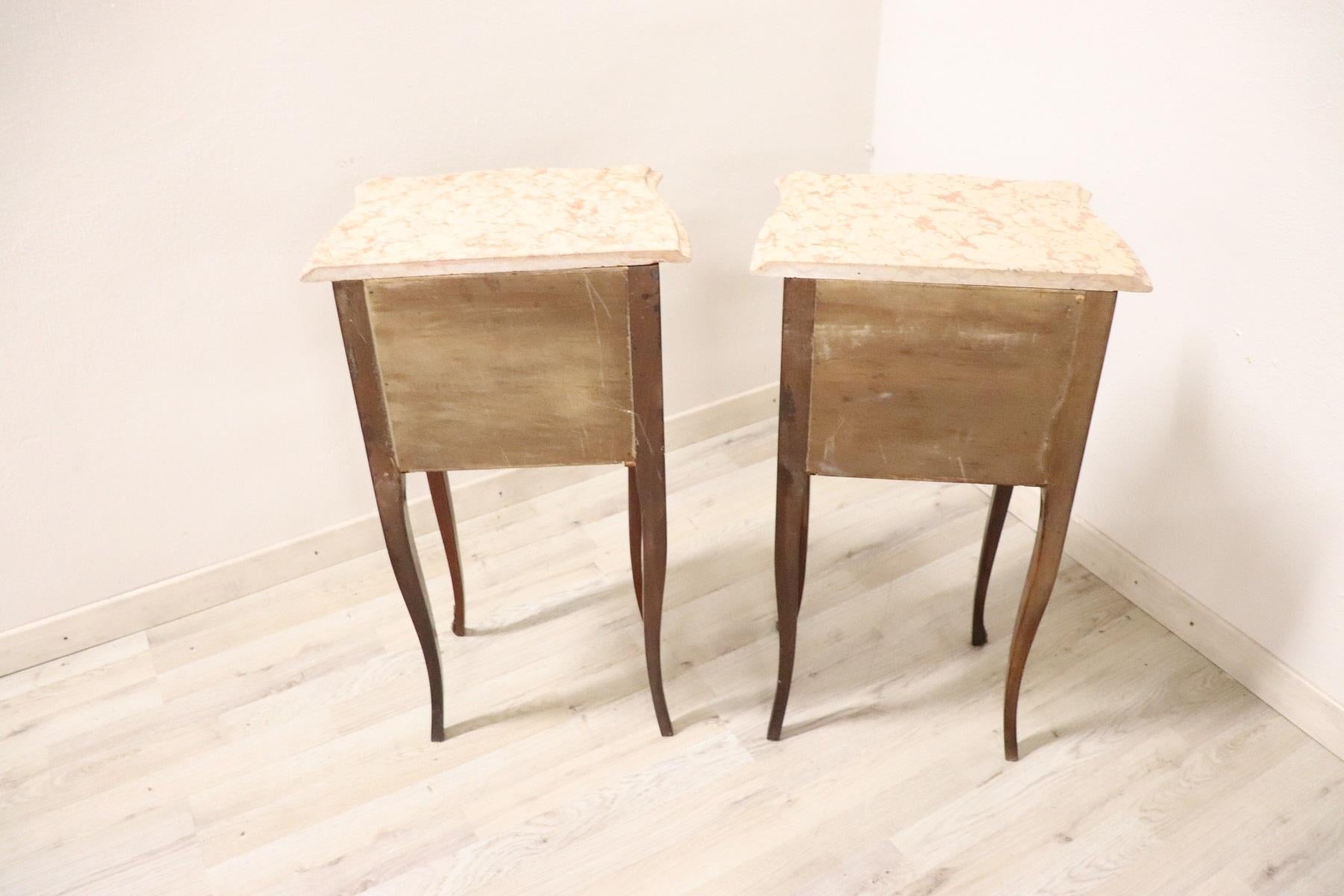 20th Century French Louis XV Style Inlay Wood Golden Bronzes Pair of Nightstands 9