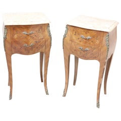 20th Century French Louis XV Style Inlay Wood Golden Bronzes Pair of Nightstands