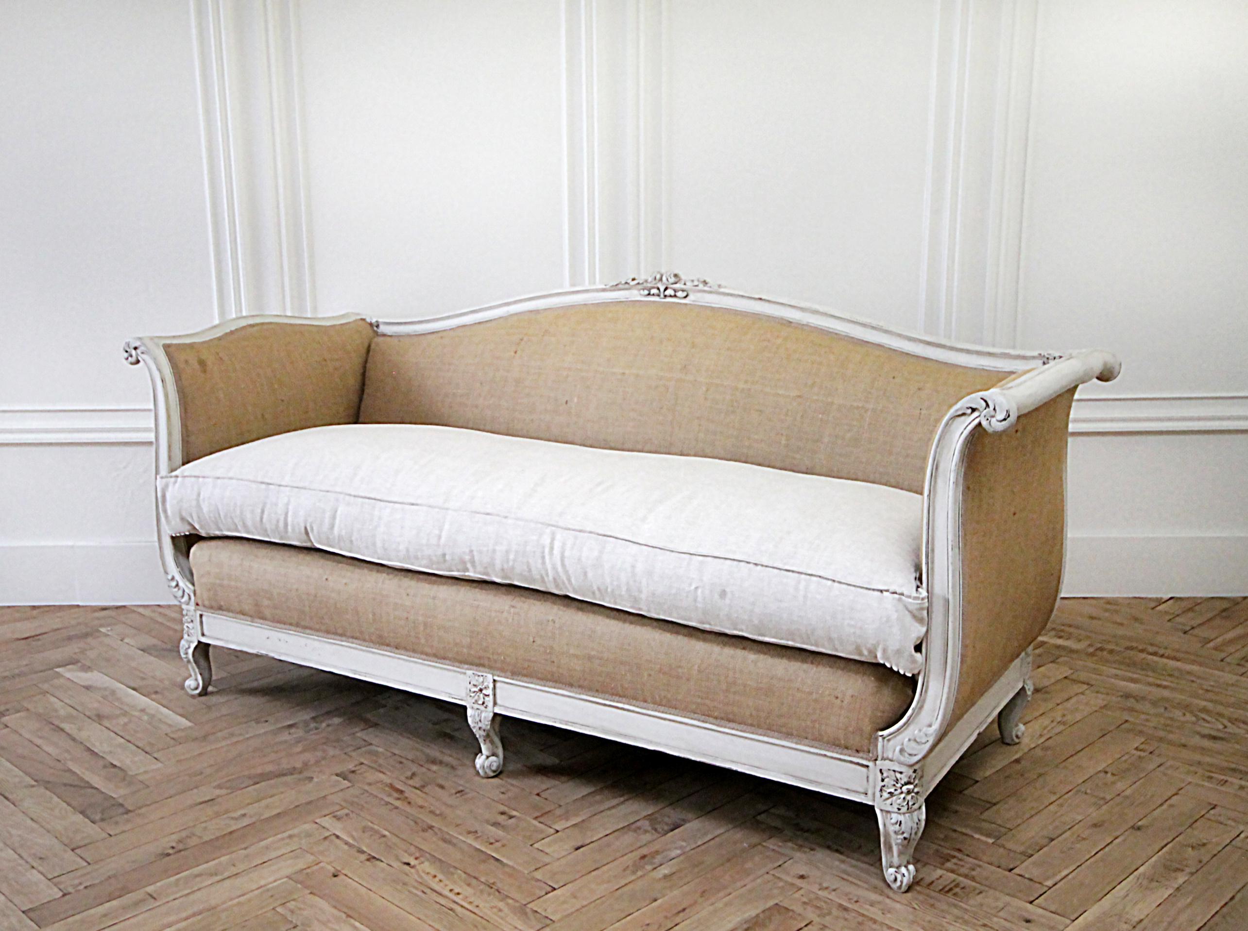 20th Century French Louis XV Style Linen Upholstered Sofa 5