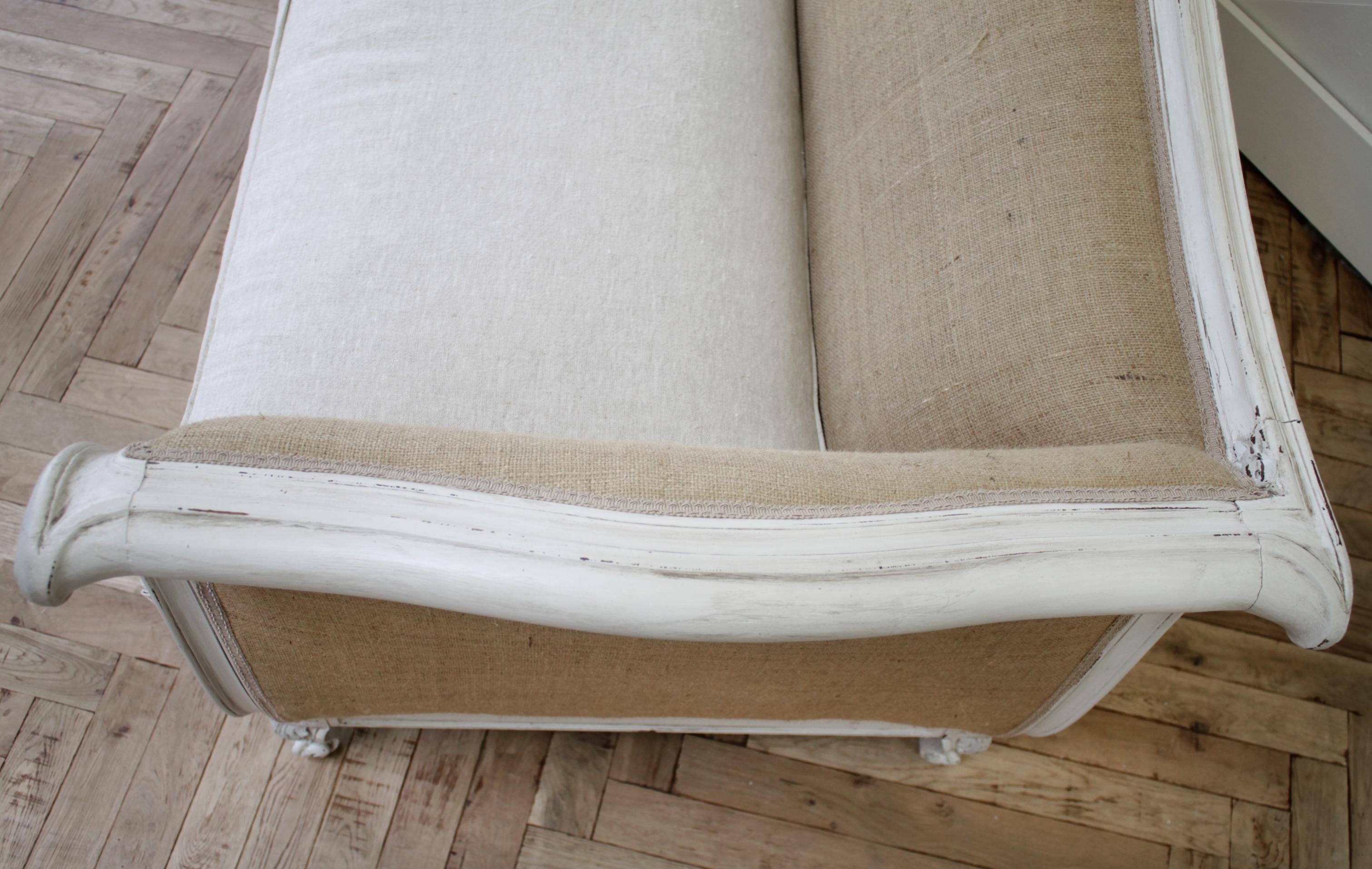 20th Century French Louis XV Style Linen Upholstered Sofa 9