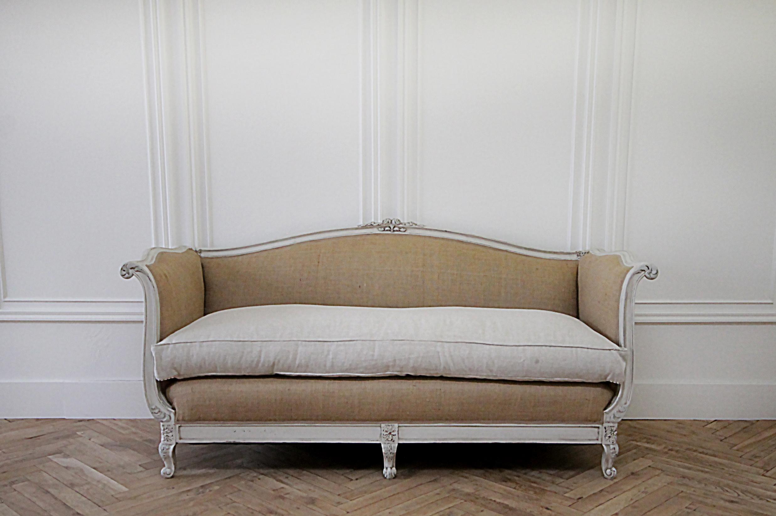 European 20th Century French Louis XV Style Linen Upholstered Sofa