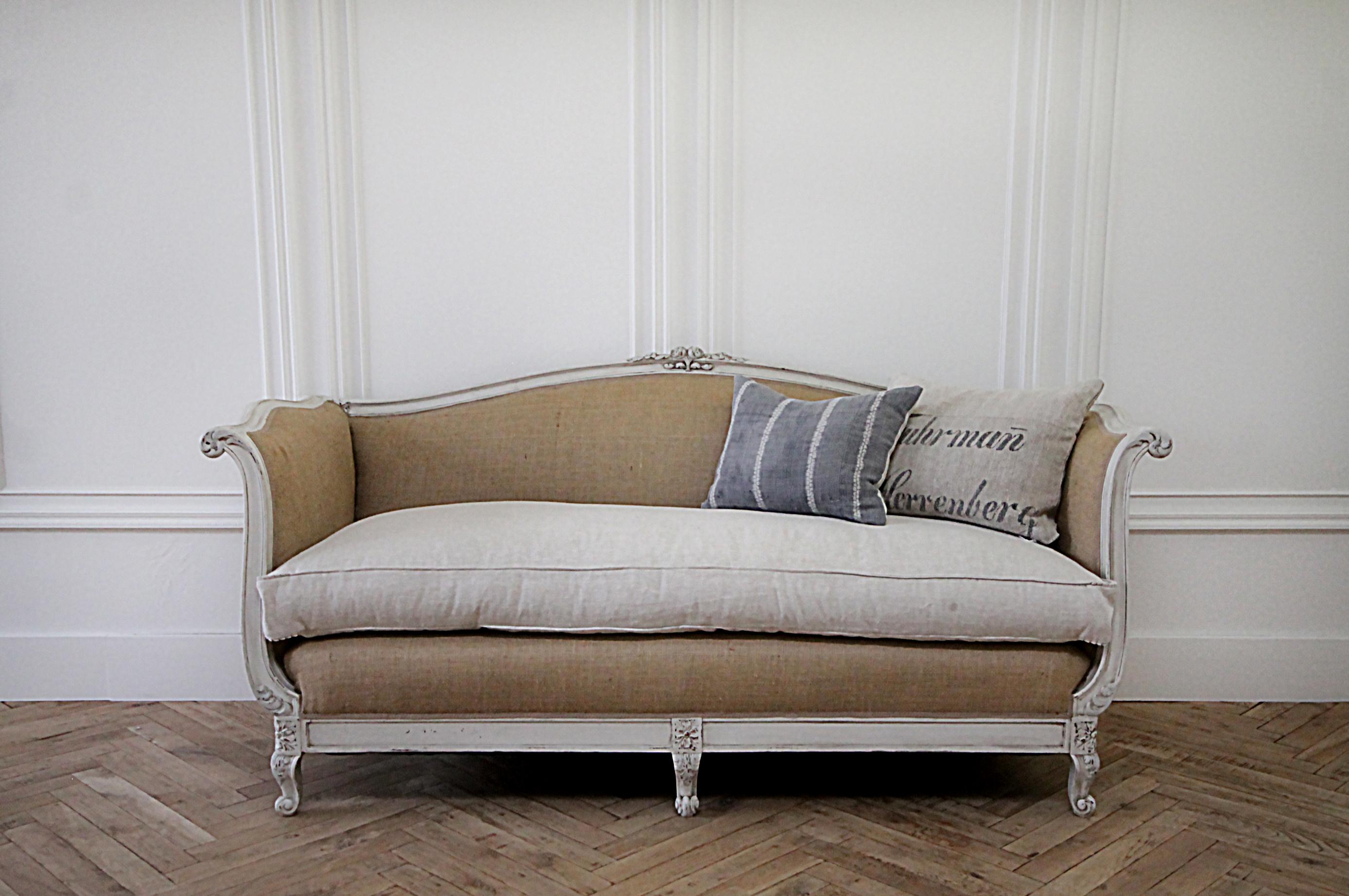 20th Century French Louis XV Style Linen Upholstered Sofa 1