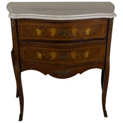 20th Century French Louis XV Style Marquetry Chest with Marble Top